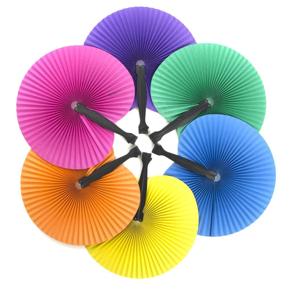 48 Solid Color Folding Fans 10.5" Paper with Plastic Handle New Baby