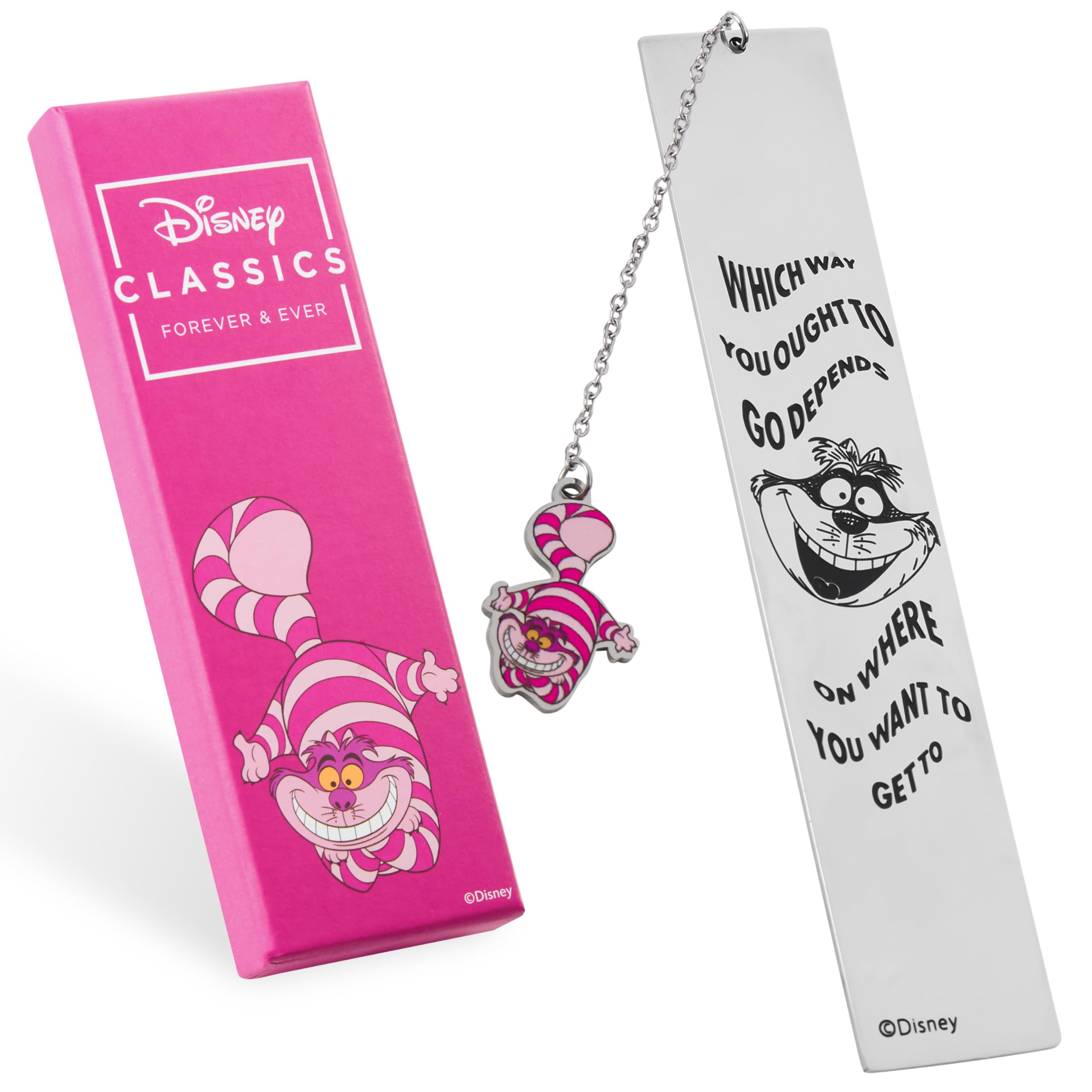 Disney Stitch Bookmark with Gift Box Metal Page Markers Hanging Charm Stainless Steel Gifts for Women Teens Kids School Uni Reading Teacher Gifts (Silver Cheshire Cat) — image 1