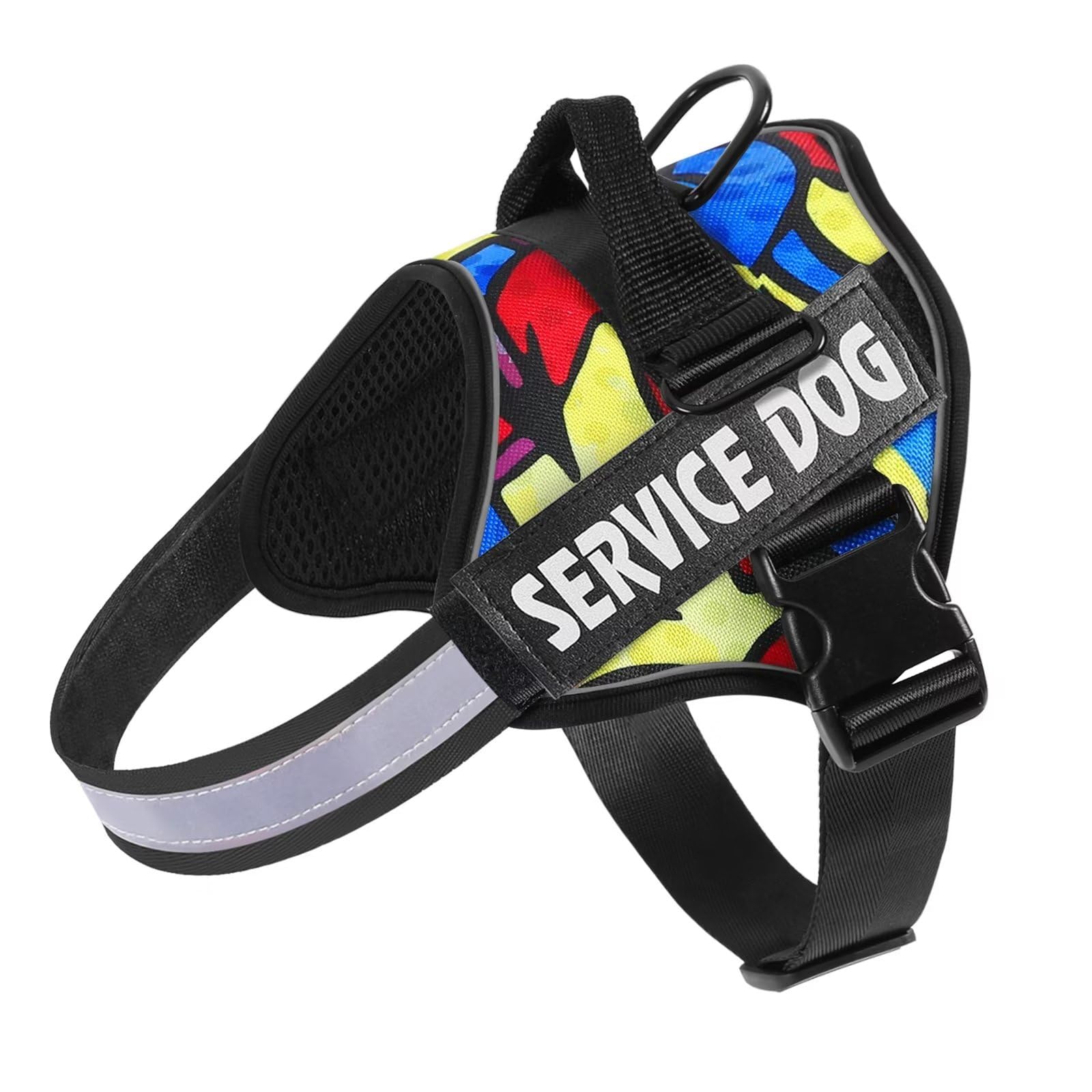 Belababy Service Dog Harness Small Medium Large, Adjustable Emotional Support Dog in Training Harness with Sturdy Handle, Reflective Therapy Puppy Vest, XS, Colourful Scrawl — image 1