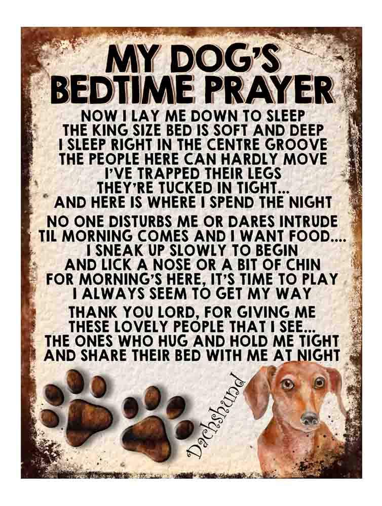 MY DOG'S BEDTIME PRAYER RETRO STYLE METAL TIN SIGN/PLAQUE DOG BREEDS (DACHSHUND DOG PRETTY)