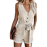 Acelitt Women V Neck Bat Sleeve Belted Wrap Short Jumpsuit,S-XL