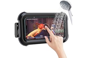 OOLYCIO Upgraded 480° Rotating Shower Phone Holder Waterproof Case with Touch Screen,OOLYICO Shower Accessories Guardian Buddy Phone Holder Wall Mount Shelf in Bathroom Bathtub for 4" - 7" Cell Phone -Black