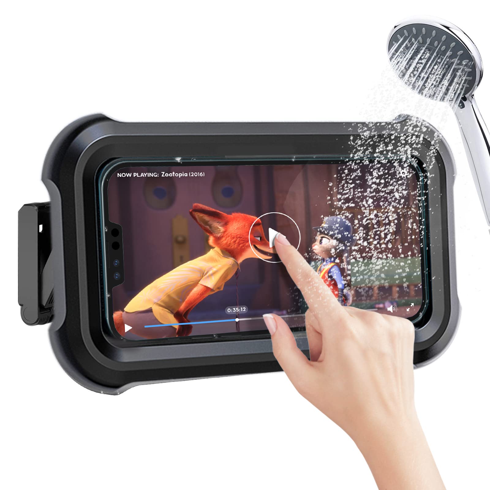 Upgraded 480° Rotating Shower Phone Holder Waterproof Case with Touch Screen,OOLYICO Shower Accessories Guardian Buddy Phone Holder Wall Mount Shelf in Bathroom Bathtub for 4" - 7" Cell Phone -Black