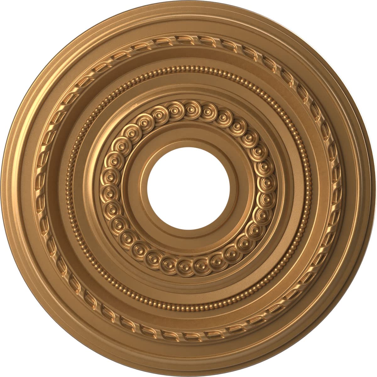 Ekena Millwork CMP16COBGL Cole Thermoformed PVC Ceiling Medallion (Fits Canopies up to 4 1/2″), 16″OD x 3 1/2″ID x 1″P, Bright Coat Gold