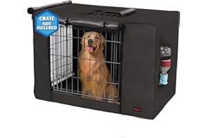 Peipaws Dog Crate Cover 48 Inch - Waterproof Kennel Cover with Top Window, 600D Oxford Fabric Dog Cage Cover Fit for Most Double Door Wire Crate, Unique Drinking Hole Design, Black (Cover Only)