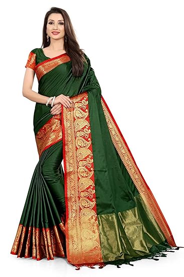Womens Uppada Cotton Blend Saree With Blouse Piece
