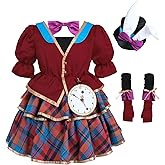 LTAKK Mad Hatter Costume Girls Halloween Kids Mad Hatter Cosplay Full Set for Girl