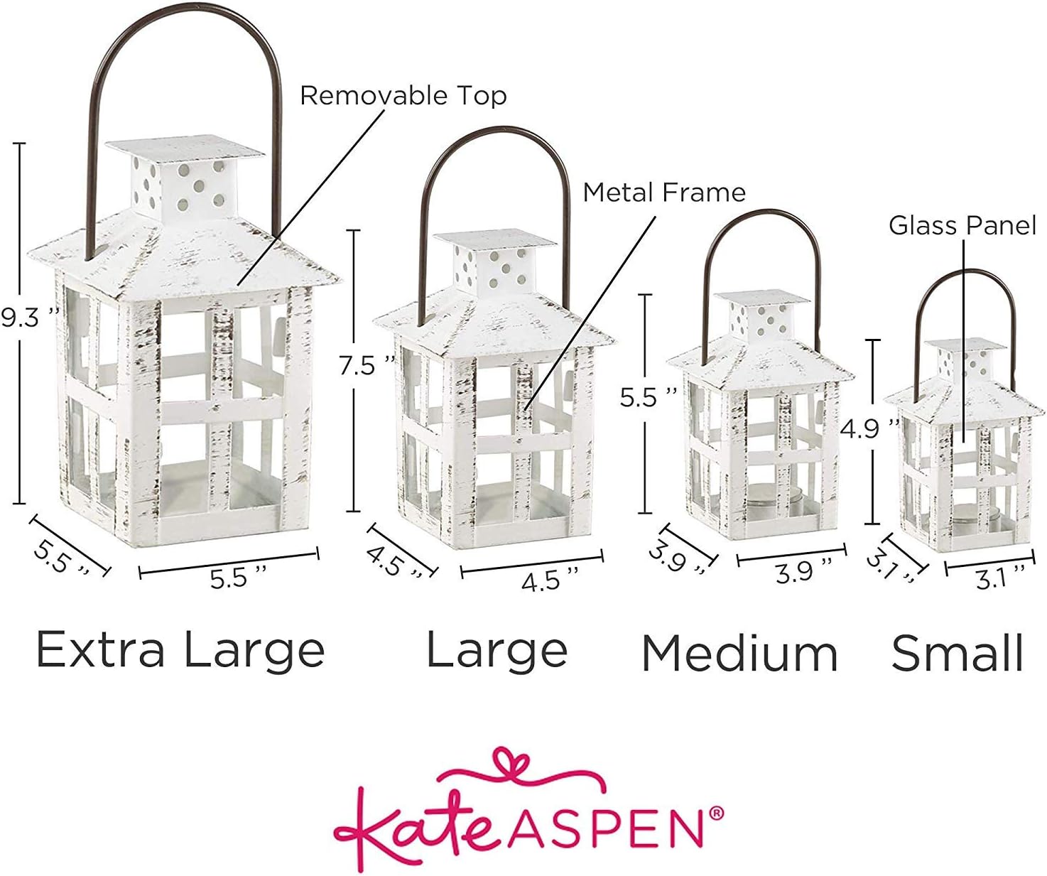 Kate Aspen Vintage White Distressed Small Candle Lantern, One Size: Kitchen & Dining
