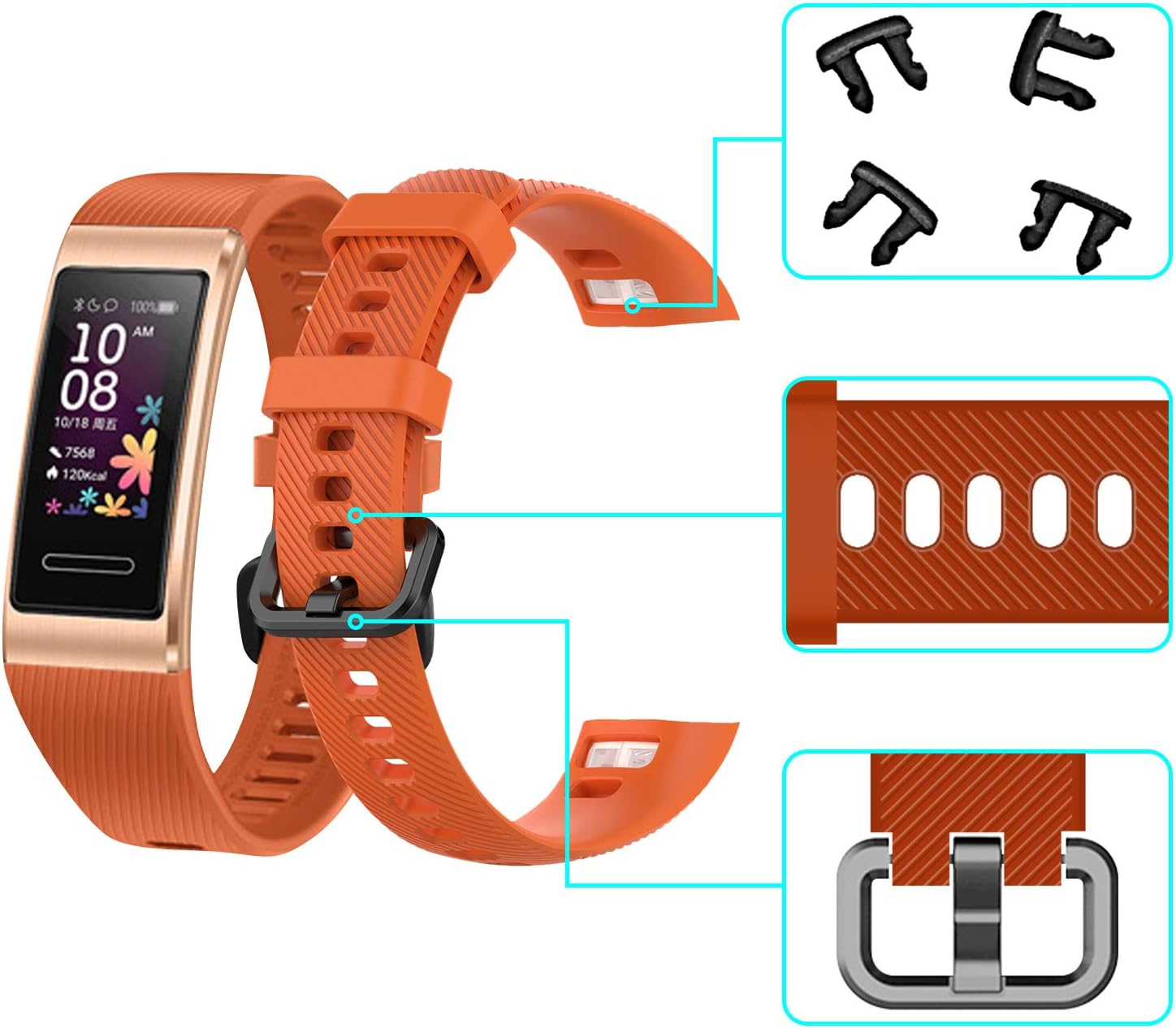 teyiwei Orange Soft Silicone Wrist Strap Compatible for Band 3 Pro Replacement Watch Band Bracelet Compatible with Band 4 Pro - Image 4