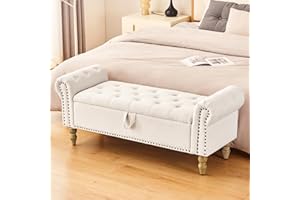 Furnimart Storage Bedroom Bench for End of Bed, Faux Linen Upholstered Storage Ottoman with Rolled Arms for Bedroom,Living Room, Entryway, 2.5Cubic Feet