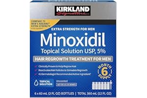 KIRKLAND SIGNATURE Minoxidil 5% Hair Regrowth Treatment for Men | 6 Months Supply | Topical Solution | Extra Strength | Clinically Proven | Unscented Drops | Dropper & Sprayer Included