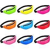 Saintrygo 9 Pieces Neon Fanny Packs 80s Party Colorful Waist Bags Oxford Cloth Fanny Packs Zippered Belt Bags with Adjustable Belt for Theme Parties Hiking Running Cycling