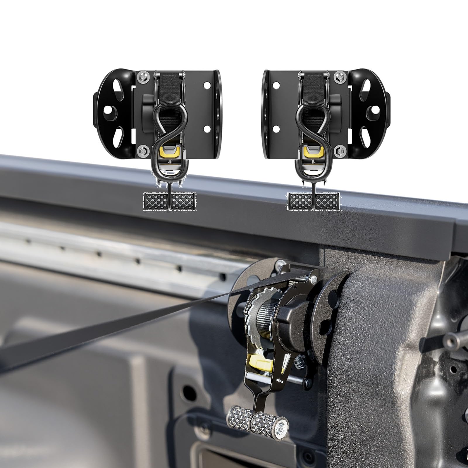 Photo 1 of OUSUWO 2PCS Ultimate Retractable Ratchet Straps Compatible with 2022 2023 2024 2025 Ford Maverick Accessories, Bed Mount Bolt on Securing Self Retracting Tie Down Straps