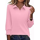 Ivicoer Womens 3/4 Length Sleeves Polo Shirts Collared Tops Business Casual Blouses Basic Tees Trendy Outfits Spring Clothes