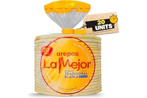 Arepas La Mejor Arepas Colombianas (20 units) Traditional Authentic Flavor with 100% Natural White Corn Soft Texture Versatile for Snacks Wraps Pizzas Gluten-Free Pack