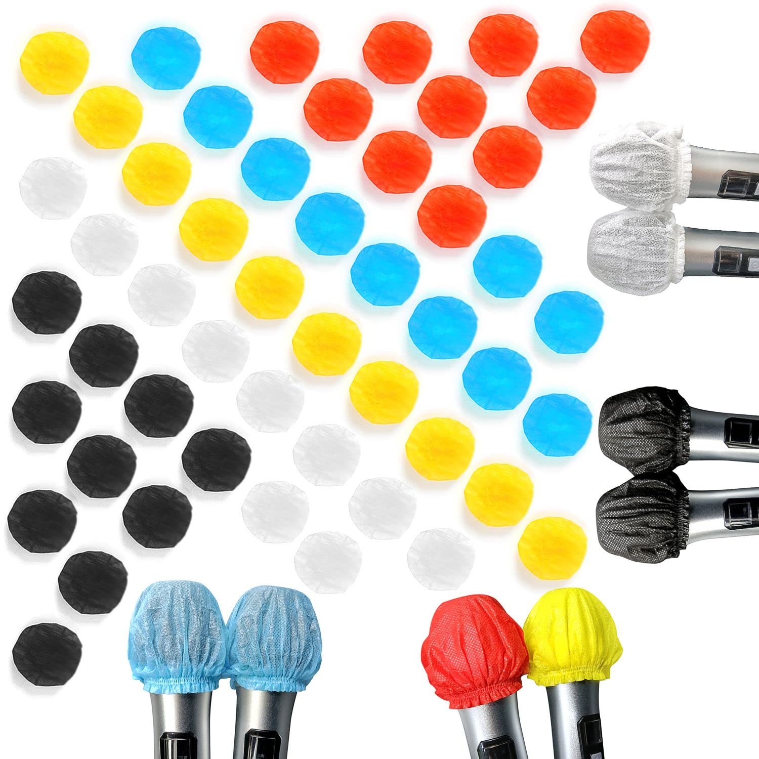 50 disposable hygienic microphone covers made of non-woven fabric, suitable for most portable microphones for karaoke, concert, karaoke recording (5 colors, 10 of each color)