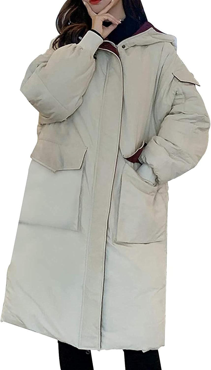 Ladies Winter Long Down Jacket Hooded Coat Jacket,White,XX