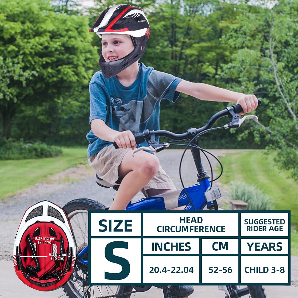 EASTINEAR Kids Bike Helmet Full Face Adjustable Children Bicycle Helmets with LED Light Cycling Helmet for Boys and Girls Ages 3-8