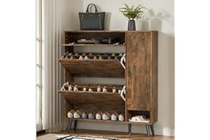 Shoe Storage Cabinet, Shoe Organizer with 2 Flip Drawers, 43.31" W Narrow Shoe Cabinet with Adjustable Shelves & Doors,Freest