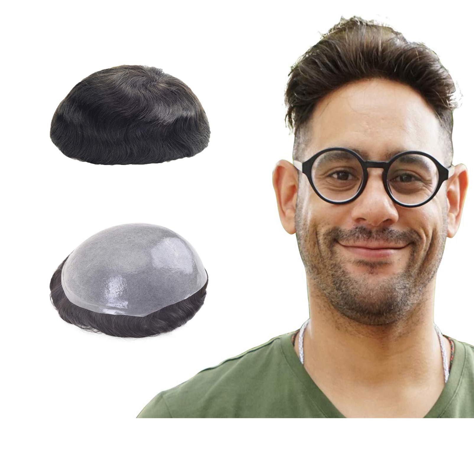 Lordhair Toupee Hairpiece for Men, 0.08mm Thin Skin Hair Replacement Front 1/2'' Hairline with V-looped Base Size 8X10 Inch Men's Wig