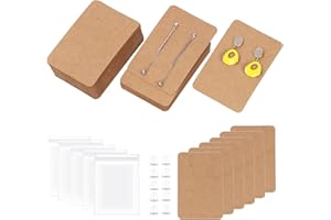 Swpeet 300Pcs Cowhide Color Earring Display Cards Assorment Kit, 100Pcs 3.5 x 2.4 Inches Square Earring Holder Cards with Sil