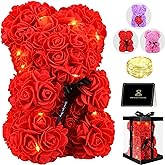 Otlonpe Cute Bear Rose Flower with Light | Women Gifts & Indoor Table Decorations for Christmas, Valentines, Mothers Day, Birthday, Anniversary | Handmade Gifts for Women Mom Wife Girlfriend (Red)