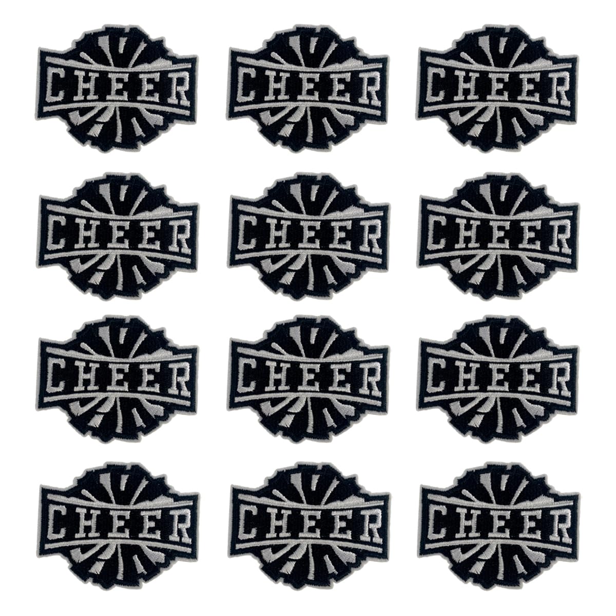 Photo 1 of TXSN 12pcs Cheer Iron on Patches, Embroidered Cheerleading Cheerleader Patches for Sports Squad Team Games Football Baseball Basketball, 2.6"x2" Black