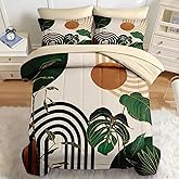 Nesker Comforter Set Full Size, Modern Abstract Geometric Minimalist 7 Pcs Bedding for Kids and Adults, Green Boho Mid Century Bed Sheet Sets with Fitted Sheet 2 Pillowcases & 2 Shams