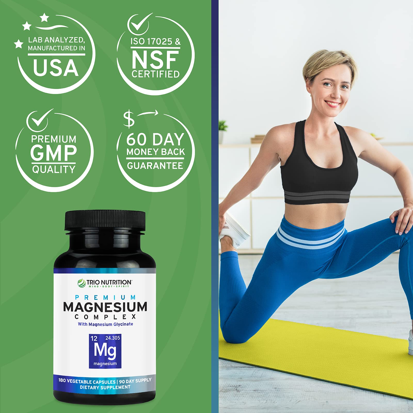 Trio Nutrition Magnesium Complex 90 Day Supply 420 mg | Natural Calm, Relax, Stress Relief, and Muscle Recovery |Magnesium Glycinate Supplement with Vitamin B6 for Rapid Absorption*