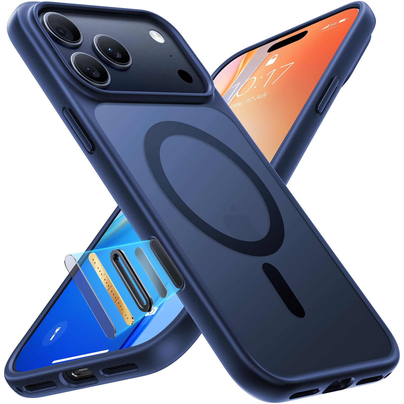 Photo 1 of TORRAS for iPhone 17 Pro Case, Shockproof Magnetic [Camera Control][Military-Grade Protective][Fit for MagSafe] Slim Translucent Anti-Fingerprint Phone Case for iPhone 17 Pro 6.3", Deep Blue