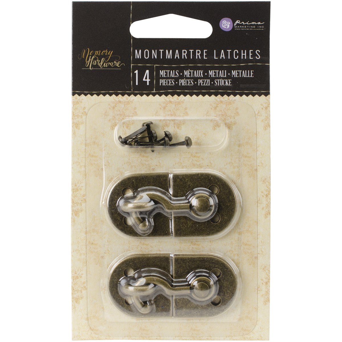 Prima Marketing Frank Garcia Memory Hardware Embellishments-Montmartre Metal Latch W/Brads 2-inch 2/Pkg, Other, Multicoloured, 1.27 x 8.25 x 13.97 cm
