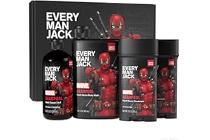 Every Man Jack Deadpool Body Set - Perfect for Every Guy & Marvel-Lover - Bath and Body Marvel Gift Set with Clean Ingredients & Incredible Scents - Includes Body Wash, Shampoo & Deodorant 2-Pack