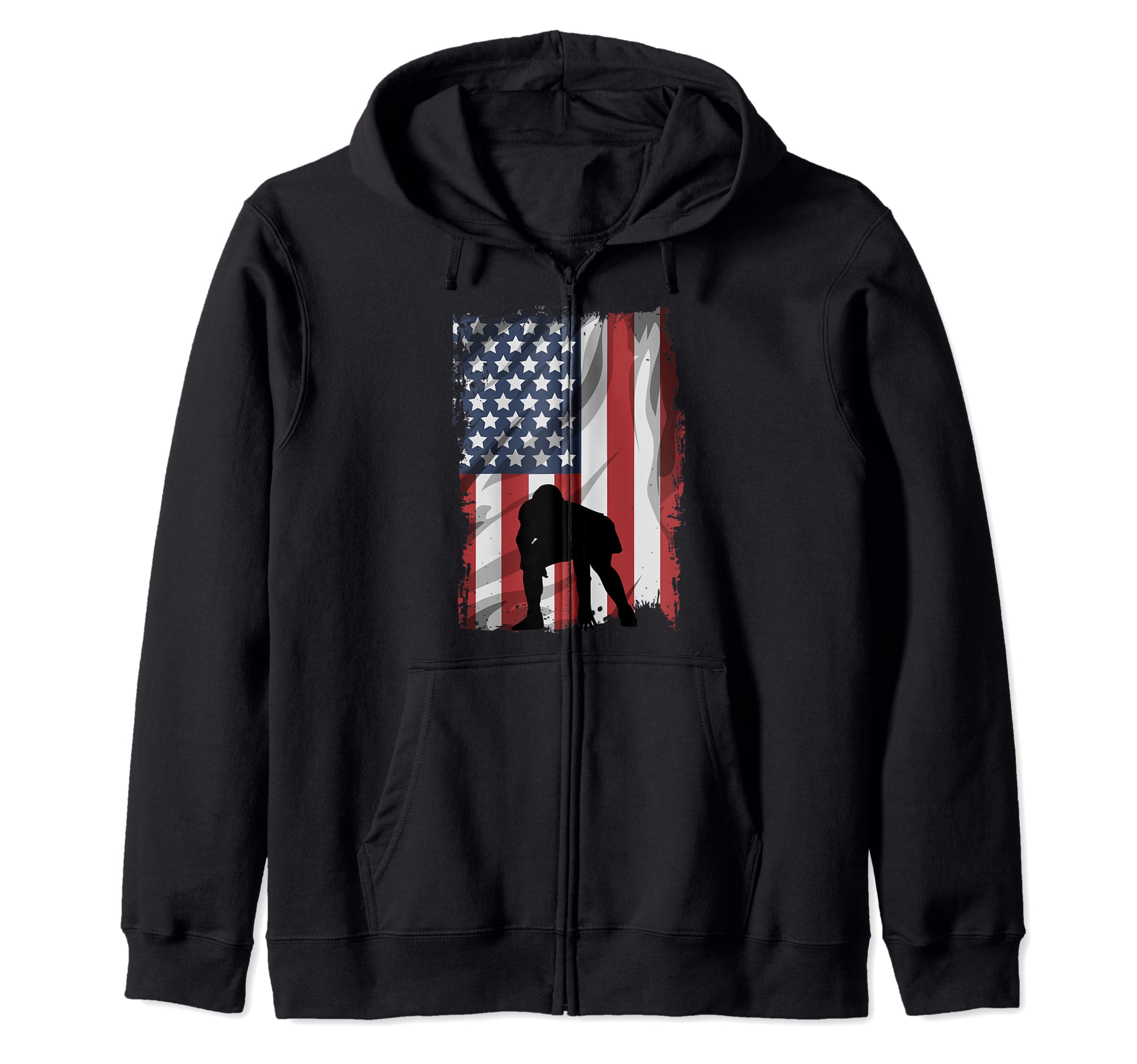 Football lineman USA Flag Left. Tackle Zip Hoodie
