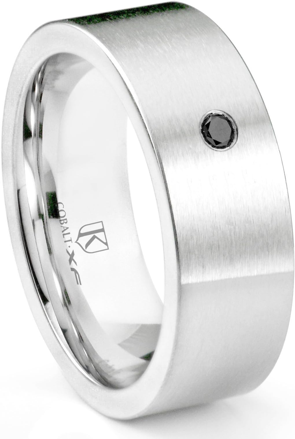 Cobalt XF Chrome 8MM Solitaire Black Diamond Pipe Cut Flat Wedding Band Ring