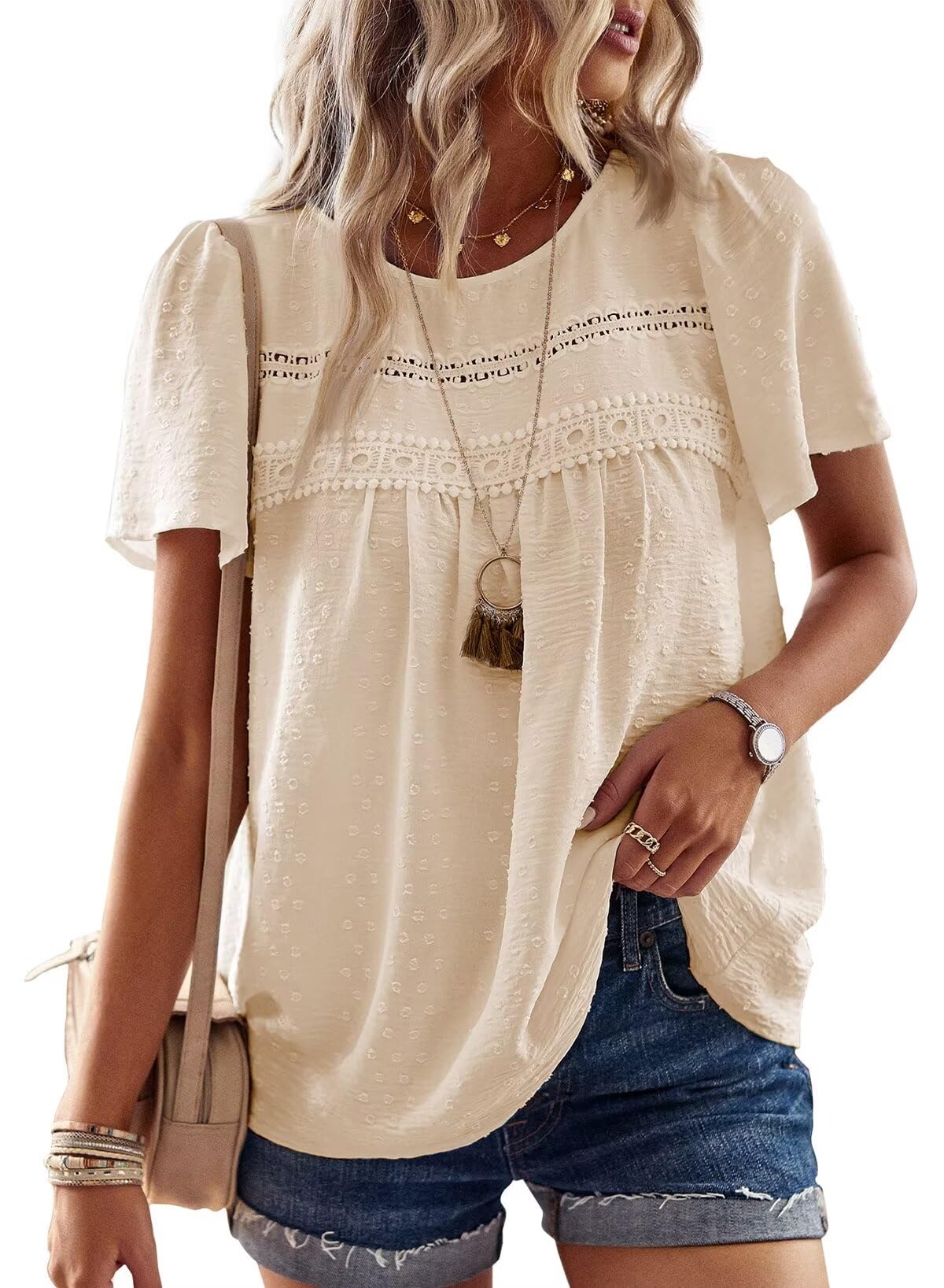 Falechay Womens Plus Size Tops Cute Swiss Dot Flowy