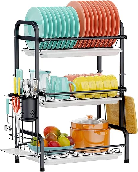 Amazon 水切りラック 3段式 水切りかご ステンレス製 キッチン収納ラック 大容量 ディッシュラック 箸立て ナイフホルダー まな板ラック 日本語取扱説明書付 おしゃれ 防蝕防錆 組み立て簡単 水切りラック オンライン通販