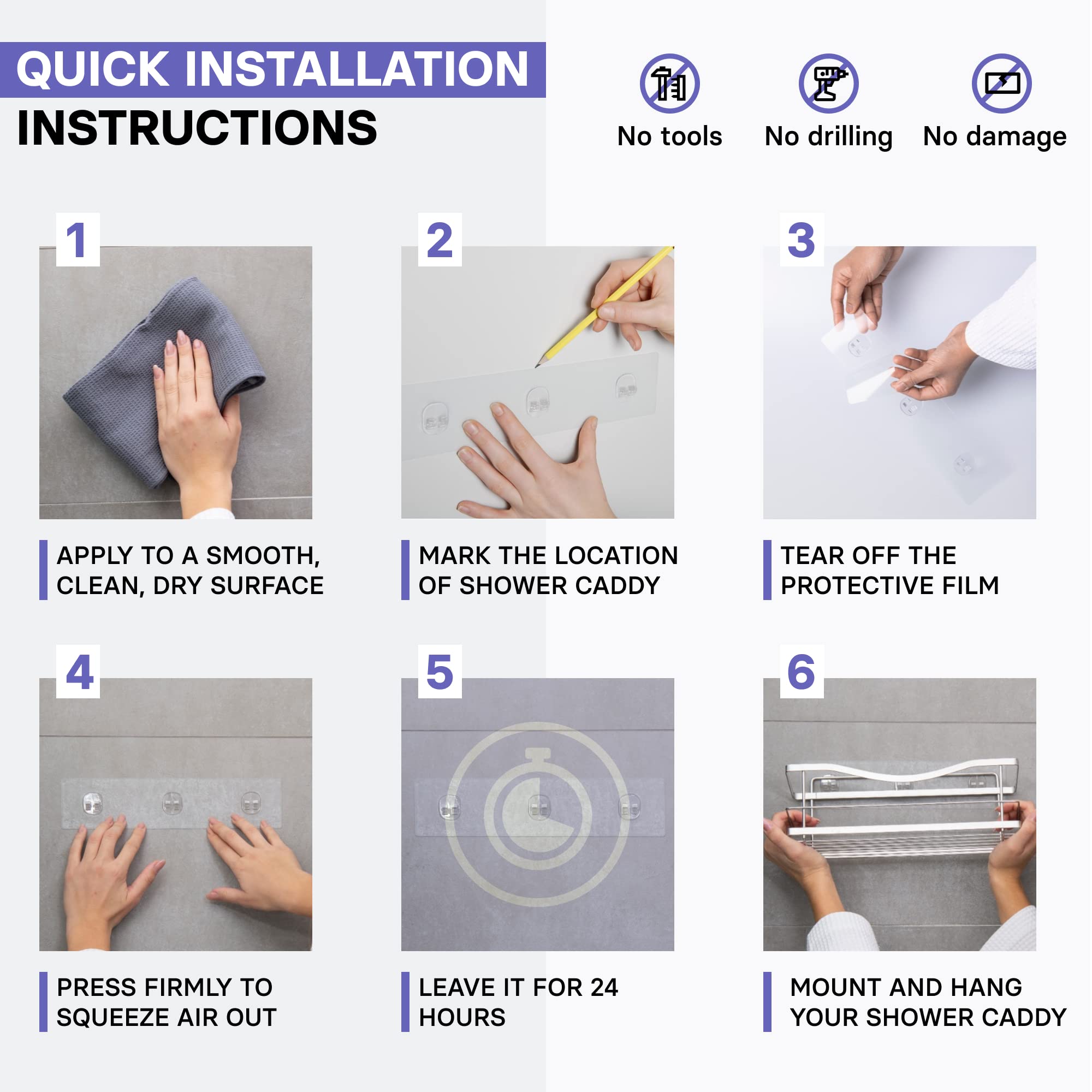 KINCMAX Shower Shelf Self Adhesive Shower Caddy with 4 Hooks No