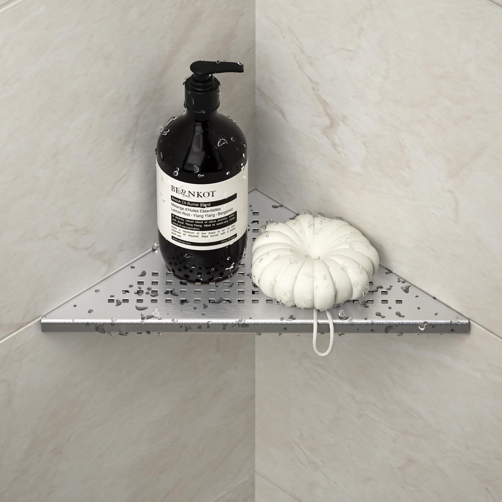 Bernkot 10'' Corner Shower Shelf 304 Stainless Steel Recessed Corner Shelves Slot Design, Bathroom Shower Shelf for Tiled Wall, No Drilling, Brushed, 1 Pack