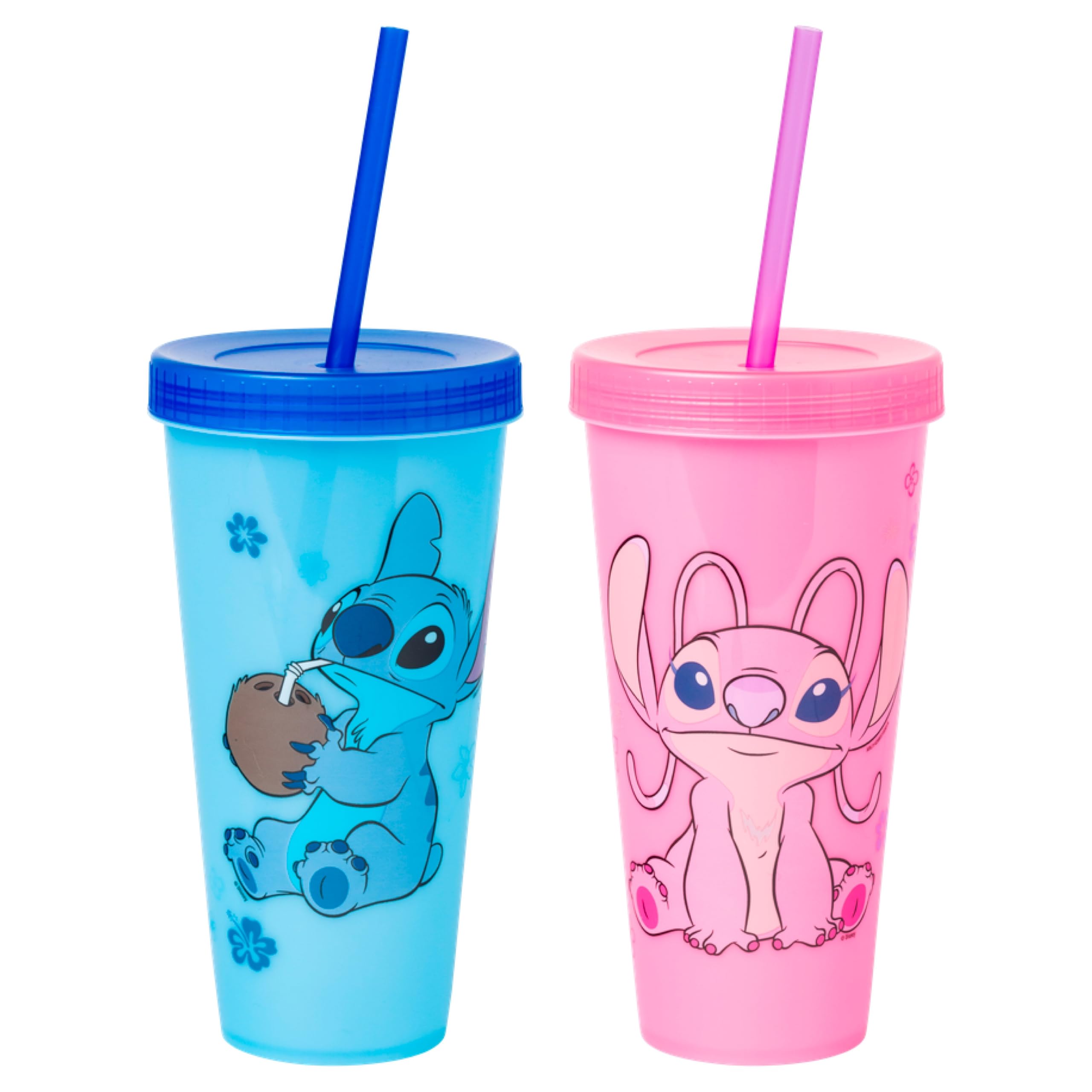Photo 1 of Silver Buffalo Disney Lilo and Stitch Angel Coconut Flowers 2 Pack Color Change Plastic Tumbler, 24-Ounce