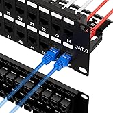 iwillink 10Gbps Patch Panel 48 Port, RJ45 Through Coupler Cat6 Patch Panel, UTP 19-Inch 2U with Back Bar, Wallmount or Rackmo