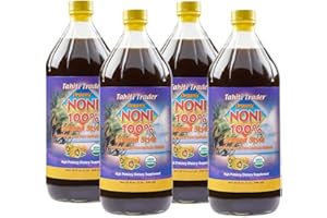 Tahiti Trader Island Style High Potency Noni Juice - Pure Noni Fruit Juice Fermented to Vinegar - Organic Antioxidant Superfood Supporting Energy & Body Health - (32oz, 4 Pack)