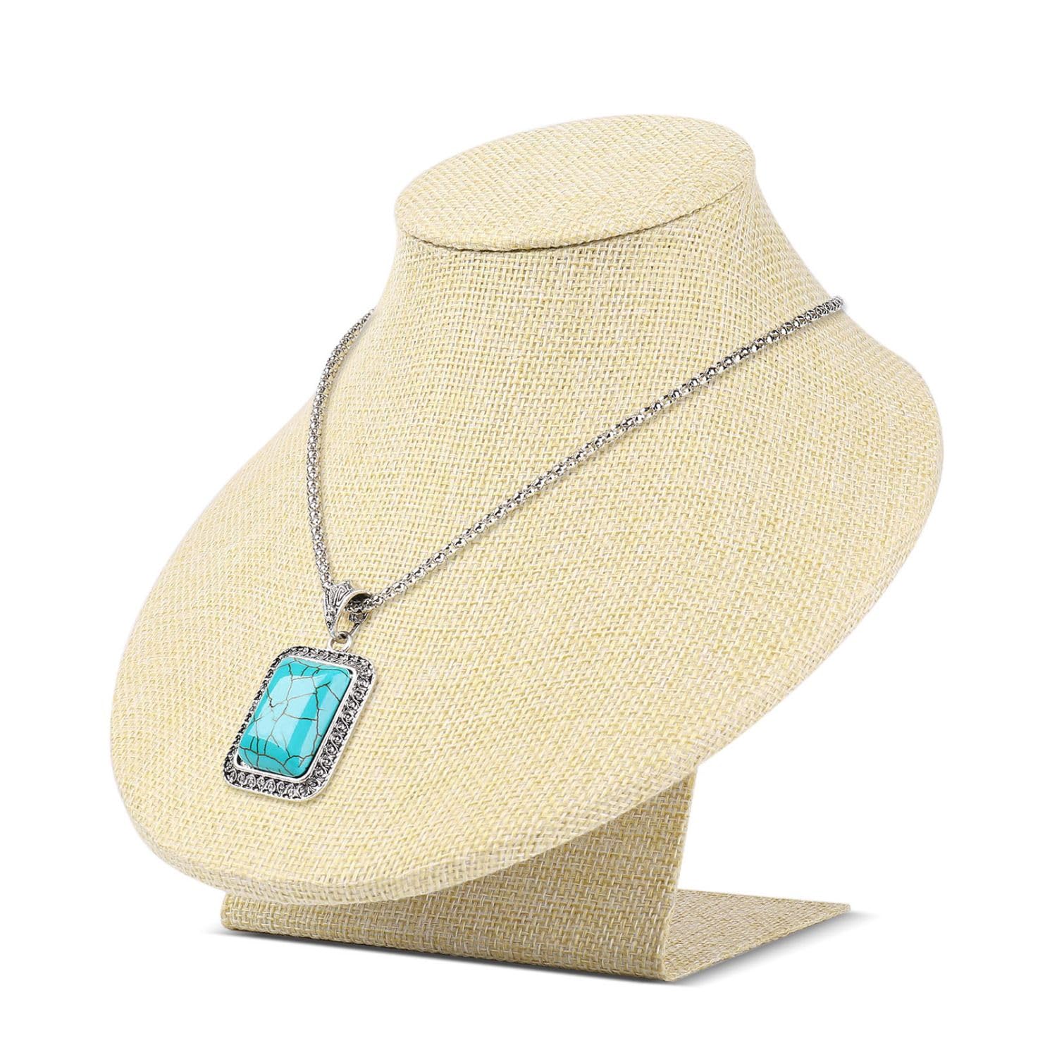 Flexzion Beige Linen Necklace Bust Display Stand - 7 Inch 3D Mannequin Jewelry Display Holder for Home, Boutique & Trade Shows - Necklace Stand