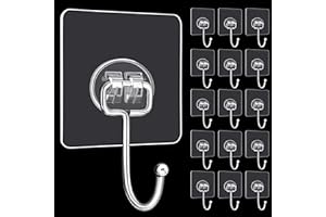 DKHDBD Large Adhesive Hooks, 16-Pack Hold 33lb(Max) Heavy Duty Sticky Hooks, Waterproof Transparent Hooks for Hanging, Self-Adhesive Traceless Clear Wall Hooks to Use for Keys Robe & Towel
