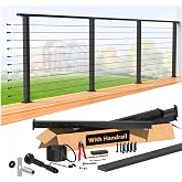 Zylorix 8-12FT Modular 36" Swageless Cable Railing System with Handrail | All-in-one, Level Drilled Post, Pre-Cut 1/10" Cable Railing Kit, Handrail Cuttable, T304 Stainless Steel for Deck, Black