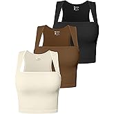 OQQ Women's 3 Piece Tank Tops Strappy Sleeveless Square Neck Stretch Tee Shirts Crop Camis