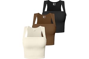 OQQ Women's 3 Piece Tank Tops Strappy Sleeveless Square Neck Stretch Tee Shirts Crop Camis