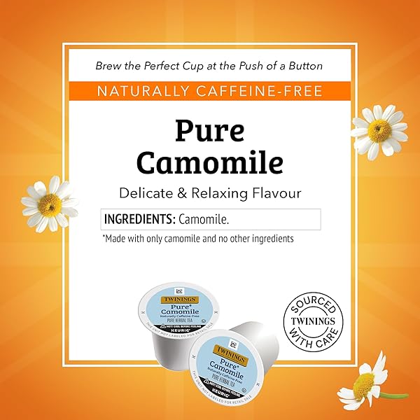 TWININGS PURE CAMOMILE HERBAL TEA K-CUP PODS FOR KEURIG, 24 COUNT (PACK OF 1), MADE WITH PURE CAMOMILE BLOSSOMS, NATURALLY CAFFEINE-FREE, ENJOY HOT OR ICED