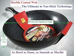Ceramic Marble Coated Cast Aluminium Non Stick Wok 30 cm (12 inches)