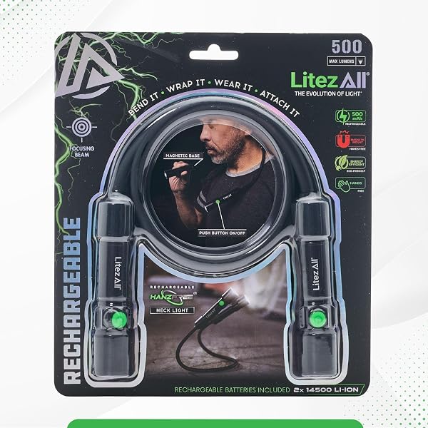 LITEZALL 500 LUMEN RECHARGEABLE NECK LIGHT – BENDABLE NECK FLASHLIGHT, LAMP WITH FOCUS BEAM, BOOK LIGHT, LIGHTS FOR CRAFTS, USB-C CHARGING