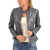 LEATHER FARM Women's Lambskin Leather Bomber Biker Jacket